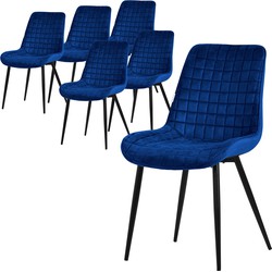 Eetkamerstoel set van 6 donkerblauw met fluwelen bekleding en stalen poten Keukenstoel met rugleuning ML design