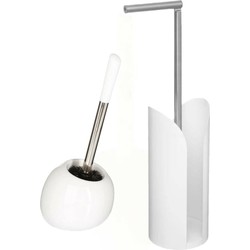 WC-/toiletborstel met toiletrolhouder set wit - Badkameraccessoireset