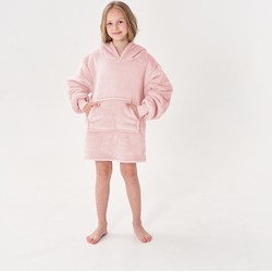Geen merk JUNIOR Oversized Hoodie voor kinderen - 50x70 cm - Hoodie & deken in één - met capuchon - Pink Dogwood - roze - Dutch Decor Limited Collection