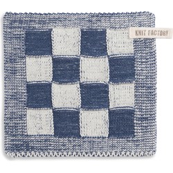 Knit Factory Gebreide Pannenlap Block - Ecru/Jeans - 23x23 cm