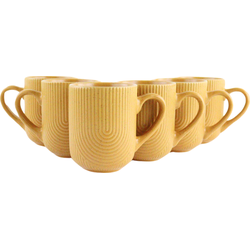 OTIX Koffiekopjes - Met Oor - Set van 6 - Koffietassen - Cappuccino Kop - Theemok - 300ml - Mustard yellow - Aardewerk - SPRUCE