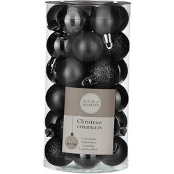 60x Kleine kunststof kerstballen zwart 3 cm - Kerstbal