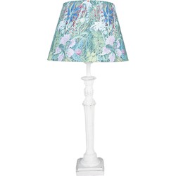 Clayre & Eef Tafellamp  Ø 24x52 cm  Wit Groen Kunststof Rond Bloemen Bureaulamp