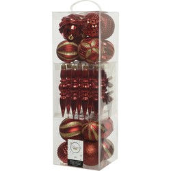 60x stuks kunststof kerstballen en ornamenten rood mix - Kerstbal