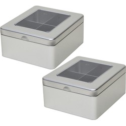 2x stuks metalen theedoos bewaarblik 15 cm met venster/raam - Theedozen