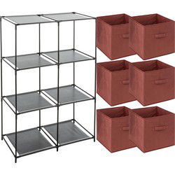 5Five Kastmandjes/opberg mandjes - bordeaux rood - 6x stuks van 29 Liter - Rekje is 68 x 98 cm - Opbergmanden