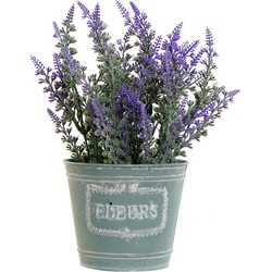 Items Lavendel bloemen kunstplant in bloempot - paarse bloemen - 14 x 27 cm - bloemstuk - Kunstplanten