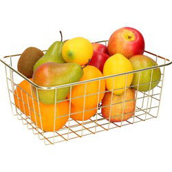 Fruitschaal/fruitmand industrieel metaal goud 28 x 22 x 13 cm - Fruitschalen
