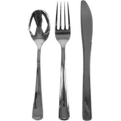 Urban Living BBQ/verjaardag/camping bestek - 18x - stevig kunststof - 17 cm - zilver - herbruikbaar - Besteksets
