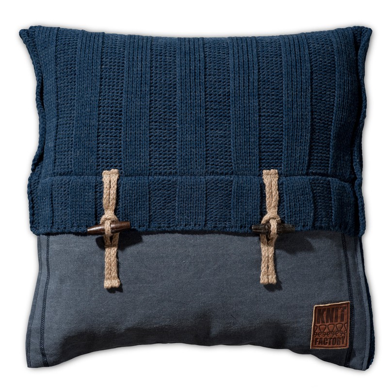 Knit Factory 6x6 Rib Sierkussen - Jeans - 50x50 cm - Inclusief kussenvulling - 