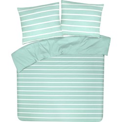 DoubleDry Dekbedovertrek My Design 100% Katoen - Tweepersoons 200x200 cm + 2 Kussenslopen - streep aqua