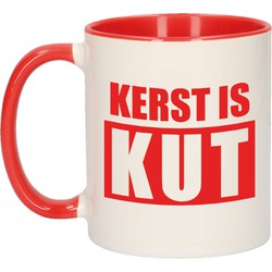 Kerst is kut cadeau mok/beker rood met rode letters Kerstmis 300 ml - Bekers