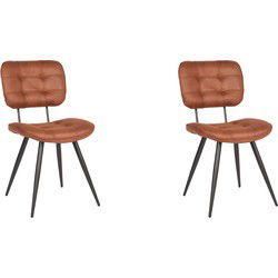 LABEL51 Eetkamerstoel Gus - Cognac - Microfiber - set van 2