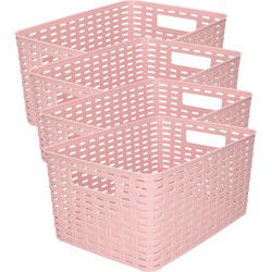 Plasticforte Opbergmand - 4x - Kastmand - rotan kunststof - oudroze - 10 Liter - 22 x 33 x 16 cm - Opbergmanden
