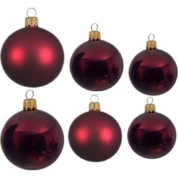 Glazen kerstballen pakket donkerrood glans/mat 16x stuks diverse maten - Kerstbal