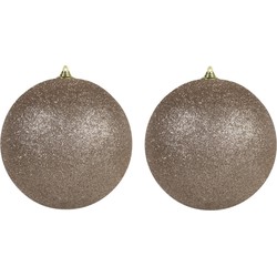 2x stuks Champagne grote kerstballen met glitter kunststof 18 cm - Kerstbal