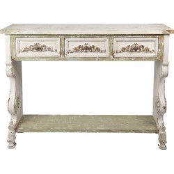 Clayre & Eef Sidetable 129x36x99 cm Wit Groen Hout