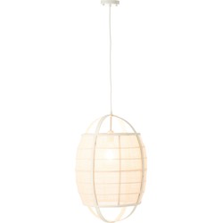 J-line - Hanglamp Ion Linnen/bamboe Wit Small - 37x37x56cm