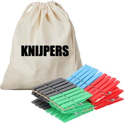 Wasknijperzak canvas bedrukt met knijpers en 72 plastic wasknijpers - knijperszakken