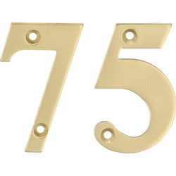 AMIG Huisnummer 75 - massief messing - 5cm - incl. bijpassende schroeven - gepolijst - goudkleur - Huisnummers