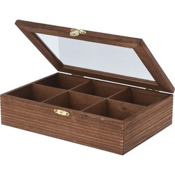 H&S Collection Theedoos - 6-vaks - bruin - hout - 24 x 16 x 6 cm - theekist - Theedozen