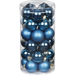30x stuks kleine glazen kerstballen diep blauw 4 cm - Kerstbal