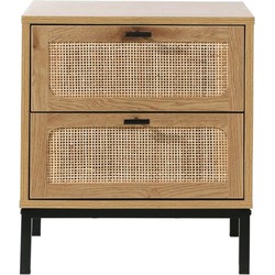 Nachtkastje met 2 Laden en Rieten Kap - L45 x P35 x H51cmH51cm - JAYA