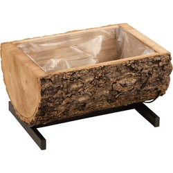 J-line - Bloempot Halve Stam Paulownia Hout/ijzer Naturel/zwart Small - 40x31x18cm