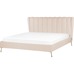 Beliani MIRIBEL - Tweepersoonsbed-Beige-Fluweel