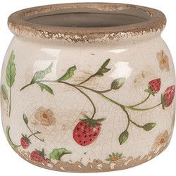 Clayre & Eef Bloempot  Ø 12x10 cm Beige Rood Keramiek Aardbeien Bloempot Binnen