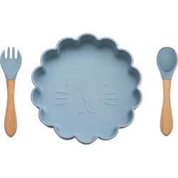 Siliconen Diner Set Lion Bordje en Bestek Blauw