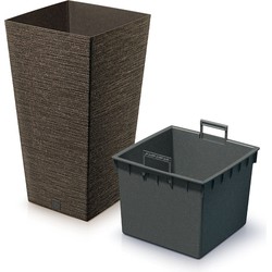 Prosperplast Plantenpot/bloempot - buiten - kunststof - koffie bruin - Eco wood look - D20 x H38 cm - Plantenpotten