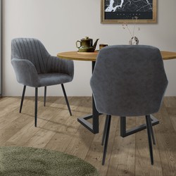 Eetkamerstoel met gevoerd quiltwerk, set van 2 met rugleuning en armleuningen antraciet Keukenstoel met kunstlederen bekleding ML design