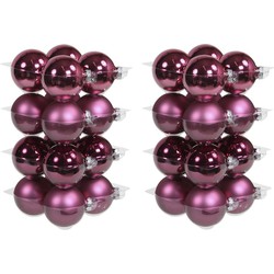 32x stuks glazen kerstballen cherry roze (heather) 8 cm mat/glans - Kerstbal