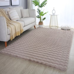 Ambiance Fluffy - Hoogpolig Vloerkleed - Uni Effen Kleur - Beige - Woonkamer Tapijt - Met Katoenen Rug- 80x250 CM