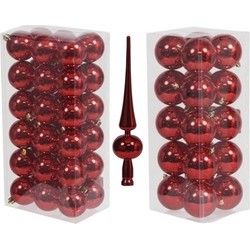 Kerstversiering kunststof kerstballen met piek rood 6 en 8 cm pakket van 57x stuks - Kerstbal