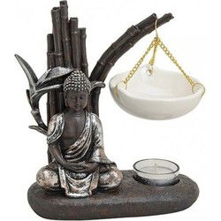 Boeddha oliebrander - zentuin - wit - keramiek/polystone - 20 cm - Geurbranders
