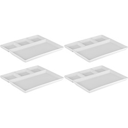 Fonduebord/gourmetbord - 4x - porselein - wit - 23 x 18 cm - 4 vakken - Gourmetborden