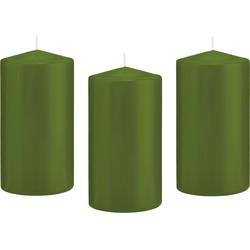 8x Kaarsen olijfgroen 8 x 15 cm 69 branduren sfeerkaarsen - Stompkaarsen