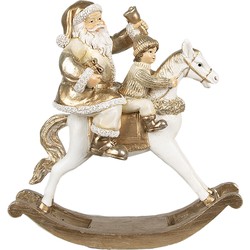 Clayre & Eef Beeld Kerstman 21x8x21 cm Goudkleurig Wit Polyresin Kerstdecoratie