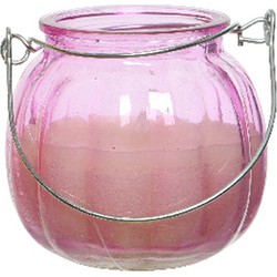 Citronella kaars - glas - roze - 15 branduren - D8 x H8 cm - geurkaarsen