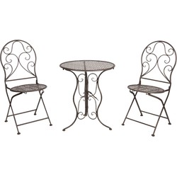 Clayre & Eef Bistroset Bistrotafel Bistrostoel 3-delig  Ø 60x70 Bruin Ijzer Balkonset