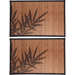 6x stuks rechthoekige placemat 30 x 45 cm bamboe bruin met zwarte bamboe print 2 - Placemats