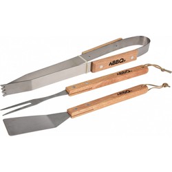 BBQ/barbecue gereedschap set 3-delig met houten handvatten - Barbecuegereedschapset