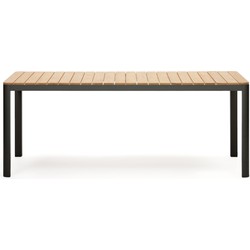 Kave Home - Bona 100% buitentafel in massief teakhout en aluminium met zwarte afwerking 200 x 100 cm