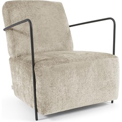 Kave Home - Gamer fauteuil in beige chenille en metaal met zwarte afwerking