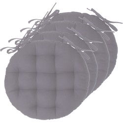 Atmosphera Stoelkussens rond - 4x - grijs - katoen - 38 x 6.5 cm - wicker zitkussen - tuinstoelkussens