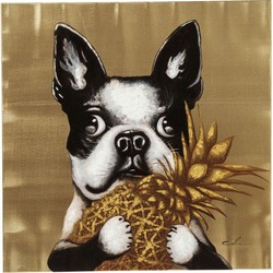 Kare Schilderij Hond Ananas 80x80