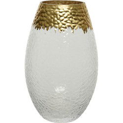 Bloemen vaas transparant/goud van glas 20 cm hoog diameter 12 cm - Vazen