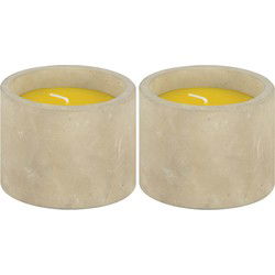 Geurkaars citronella - 2x - in betonnen houder - 10 branduren - citrus - geurkaarsen